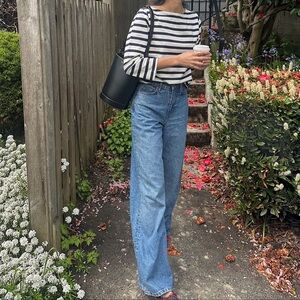 J Crew 100% Cotton Striped Bateau Neck Top